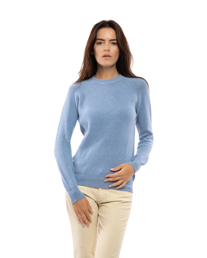 Womens Merino Cashmere Brioche Rib Sweatshirt Sky Blue Made in Italy 4