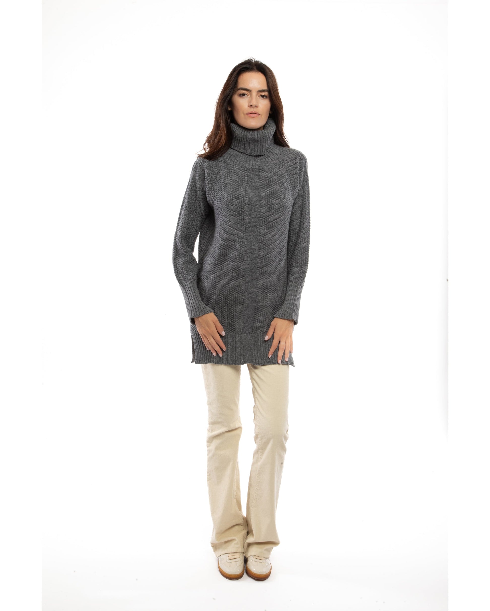 womens oversized turtleneck sweater cashmere lambswool blend Dark Gray Made In Italy 5