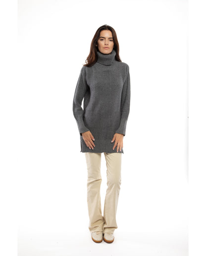 womens oversized turtleneck sweater cashmere lambswool blend Dark Gray Made In Italy 5