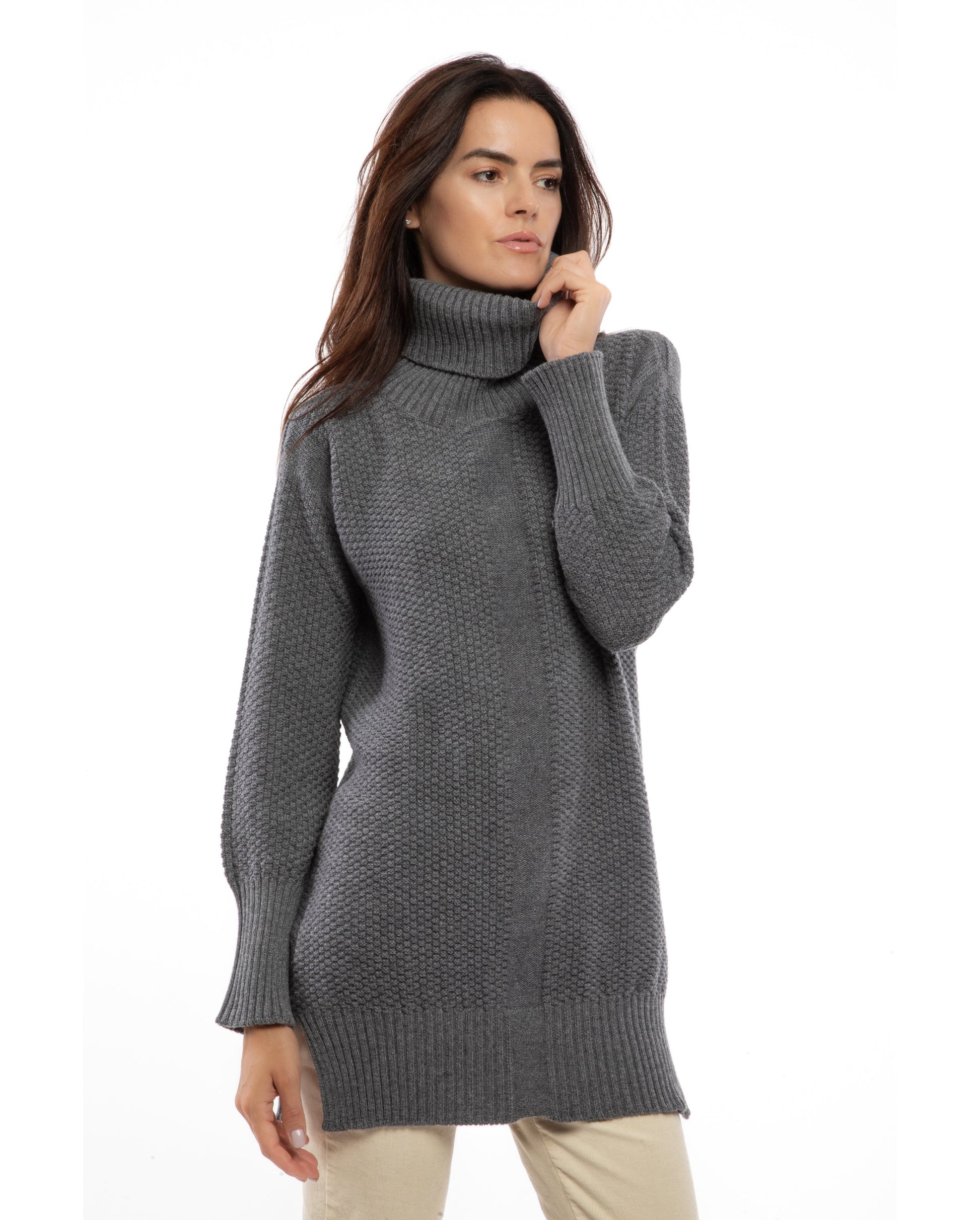 womens oversized turtleneck sweater cashmere lambswool blend Dark Gray Made In Italy 3