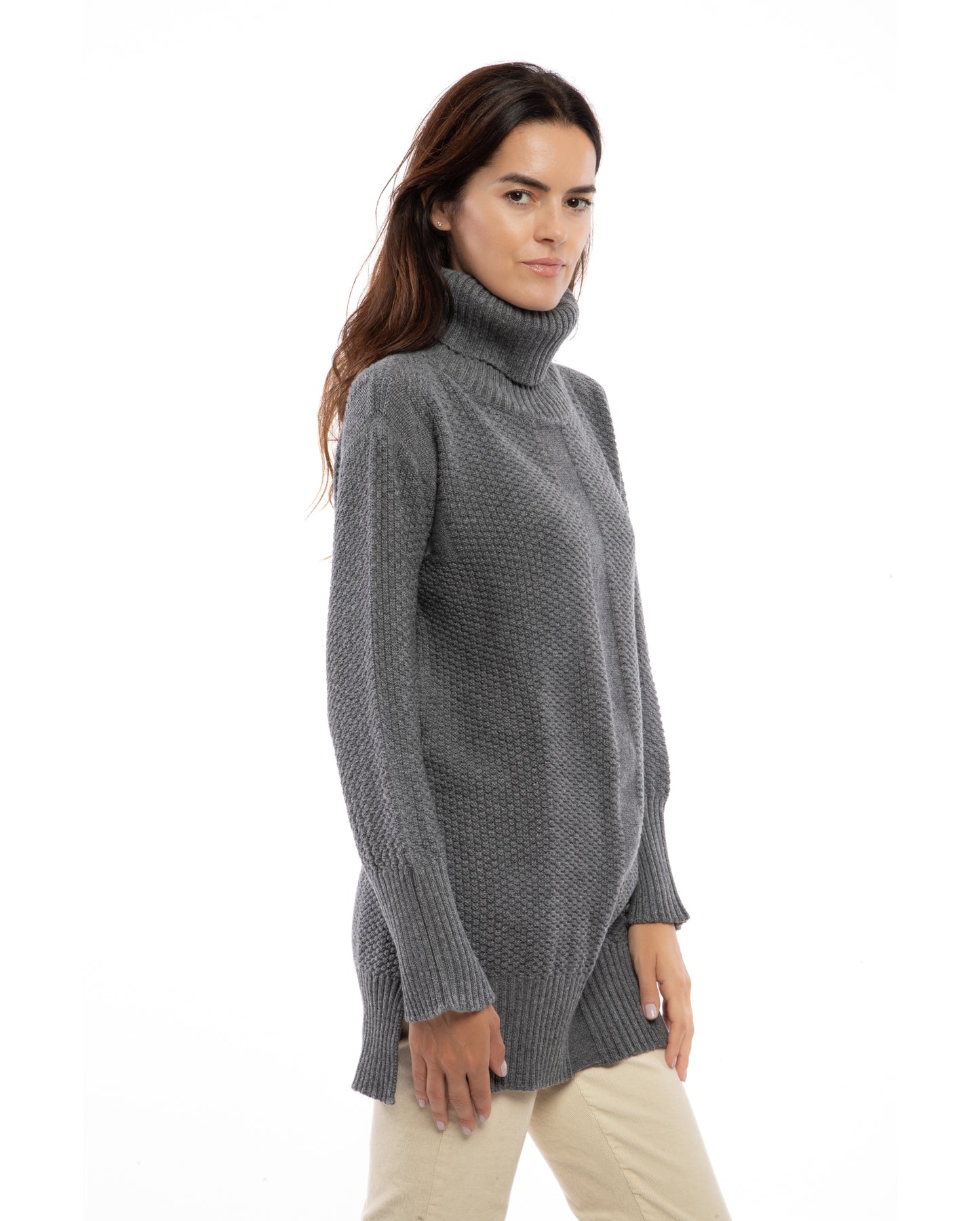 Women's Wool & Cashmere Maxi Turtleneck Dark Gray