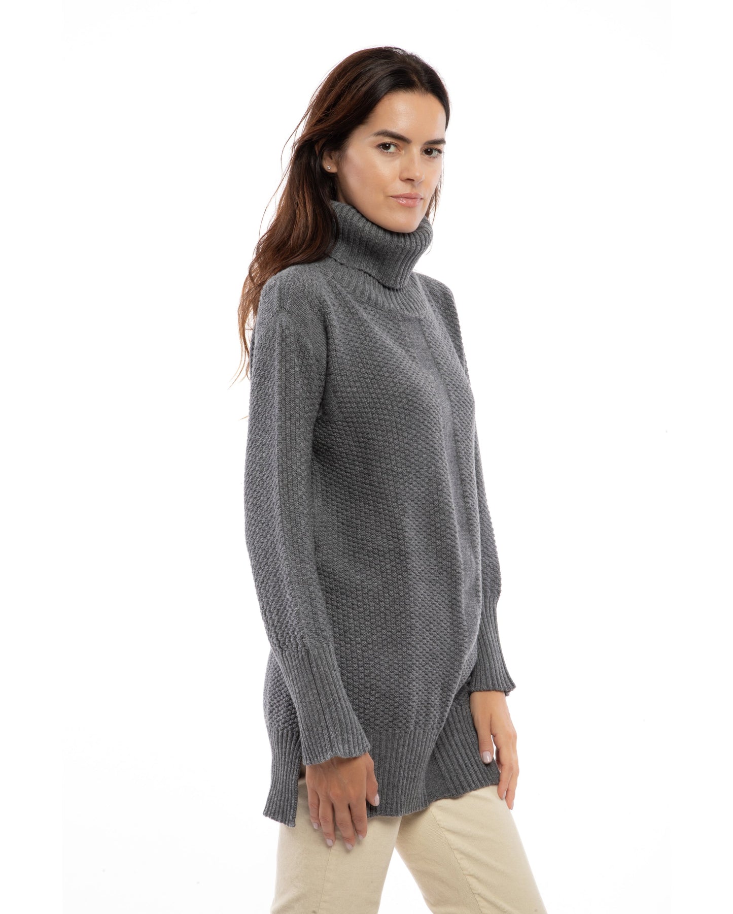 womens oversized turtleneck sweater cashmere lambswool blend Dark Gray Made In Italy 6