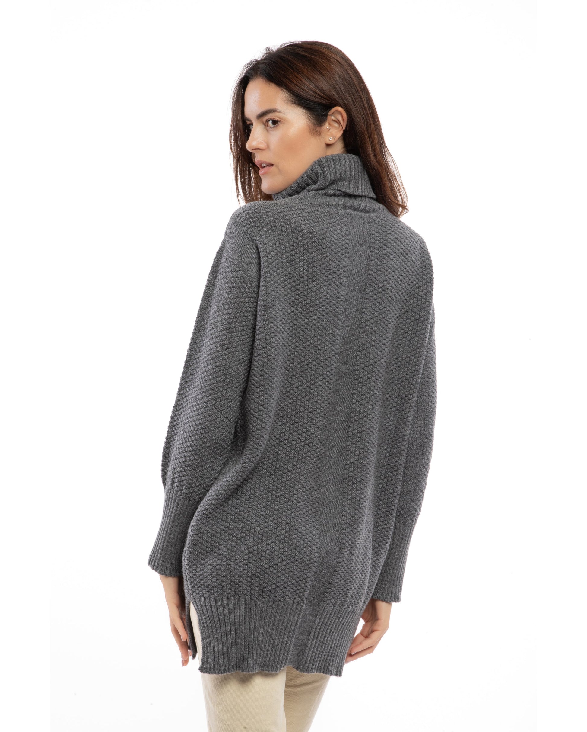 womens oversized turtleneck sweater cashmere lambswool blend Dark Gray Made In Italy 7