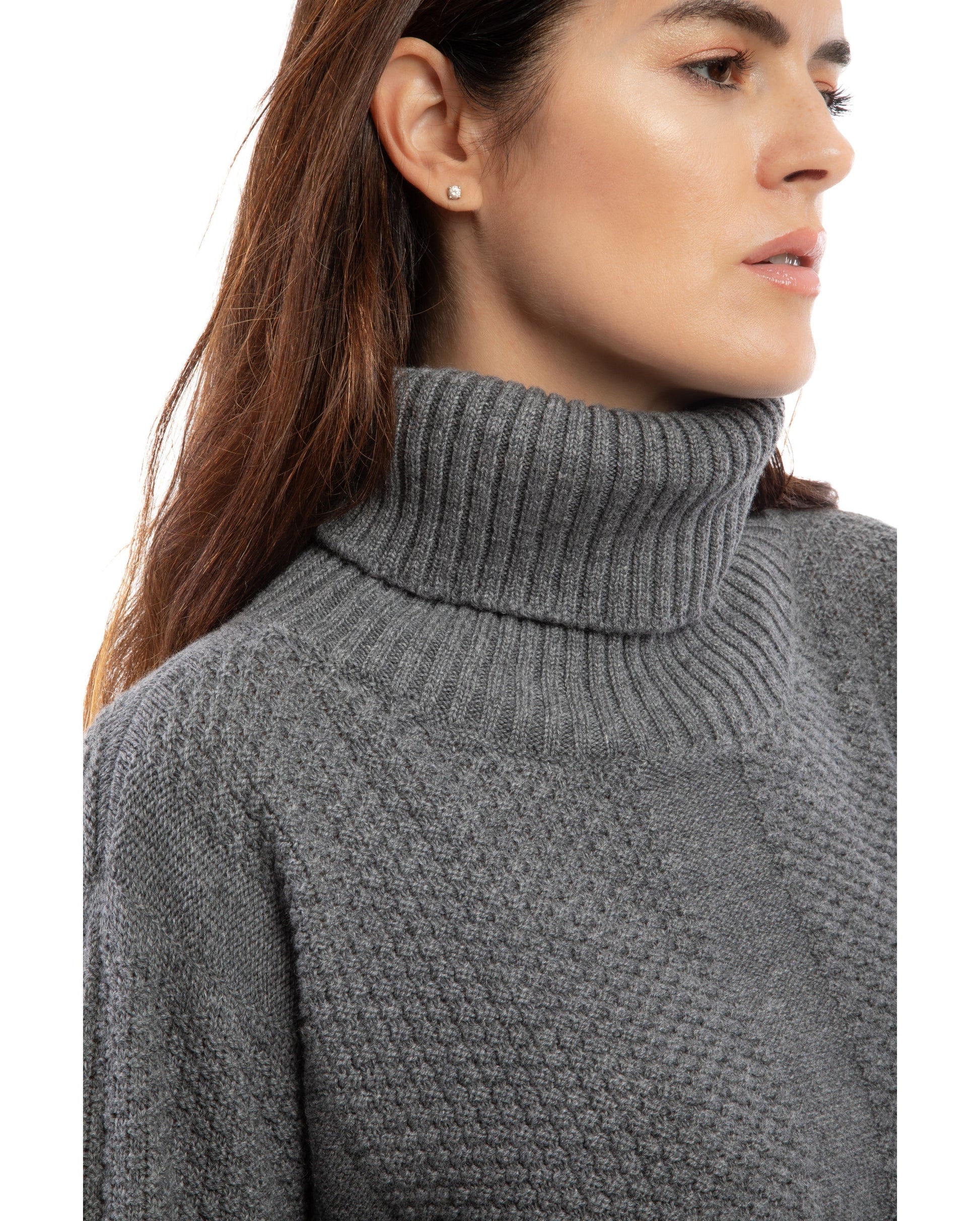 womens oversized turtleneck sweater cashmere lambswool blend Dark Gray Made In Italy 4