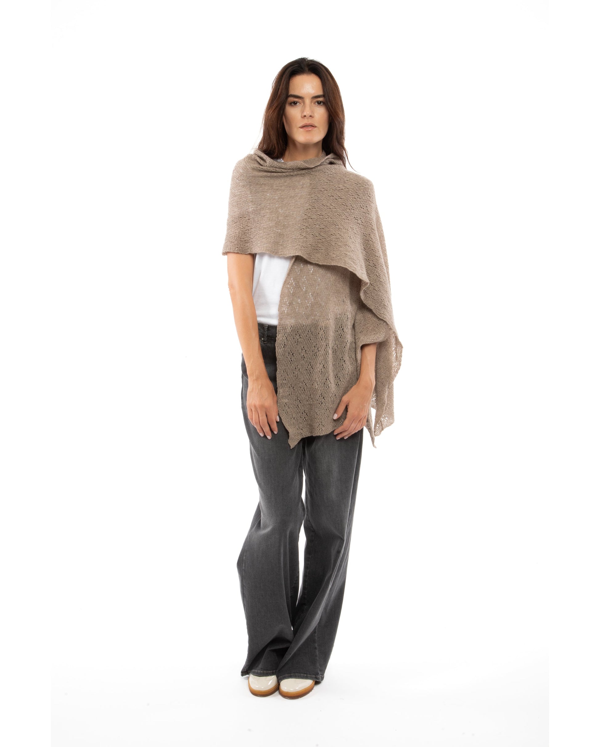 womens pointelle wrap pure cashmere  TAUPE Made In Italy 5