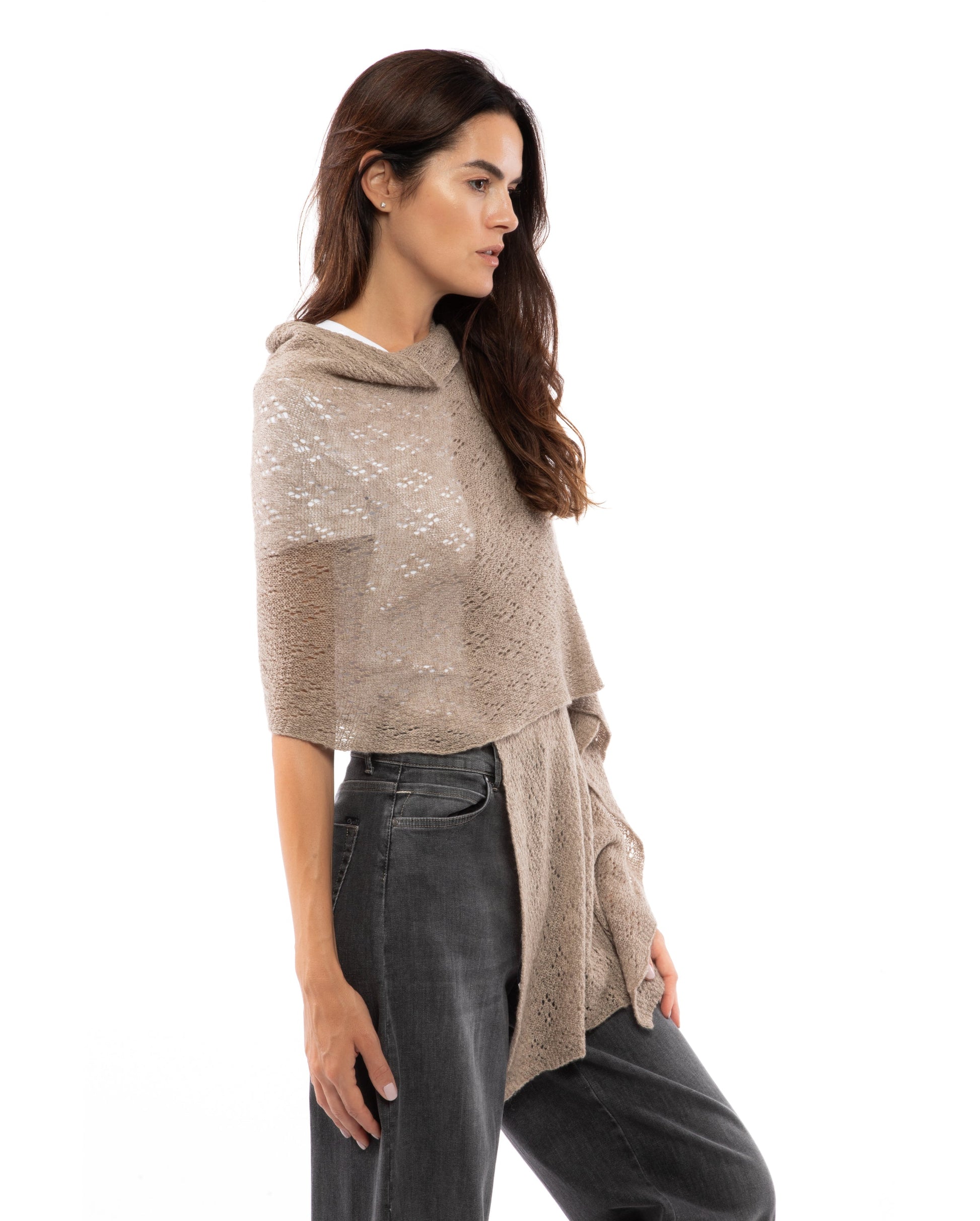 womens pointelle wrap pure cashmere  TAUPE Made In Italy 3
