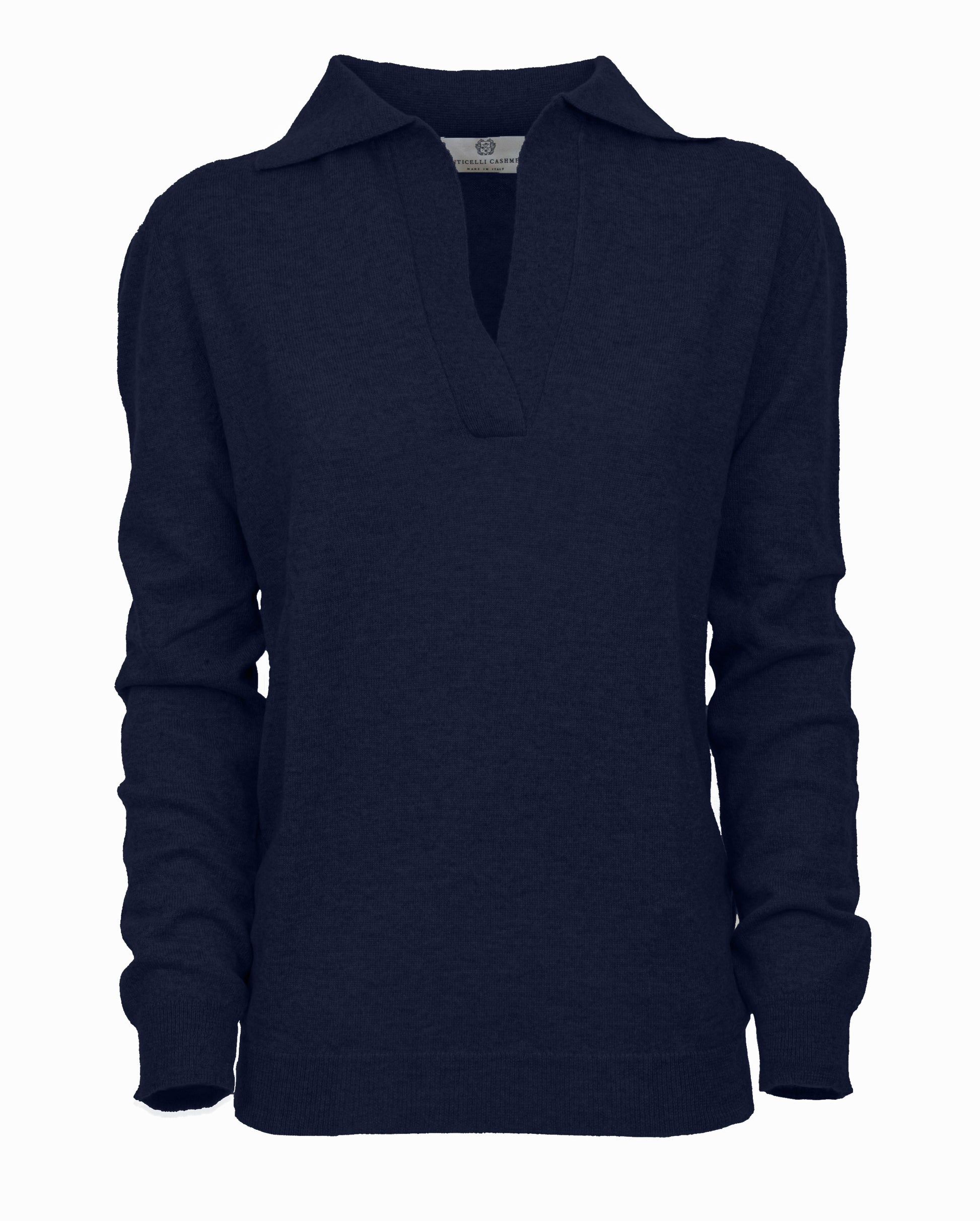 Womens Pure Cashmere Polo Sweater Night Blue Made In Italy 1