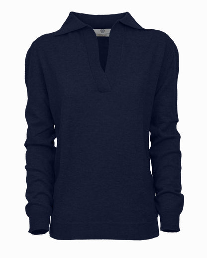 Womens Pure Cashmere Polo Sweater Night Blue Made In Italy 1