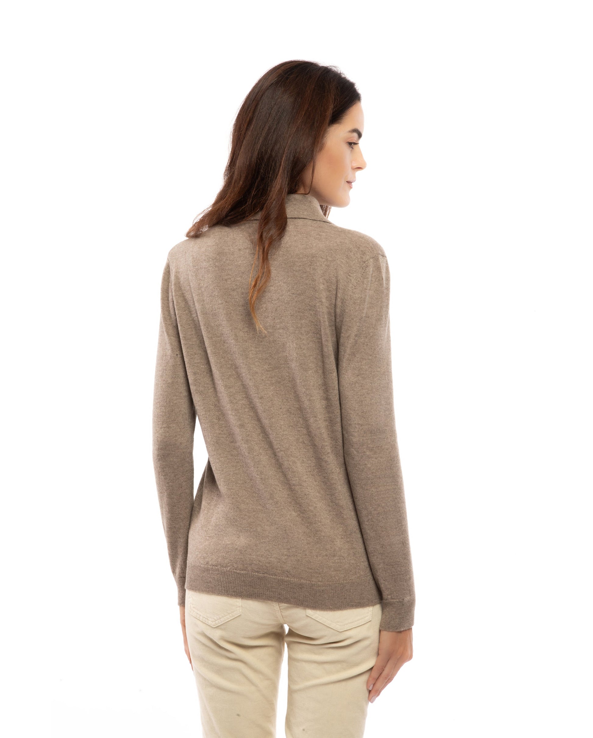 Womens Pure Cashmere Polo Sweater Taupe Made In Italy 5