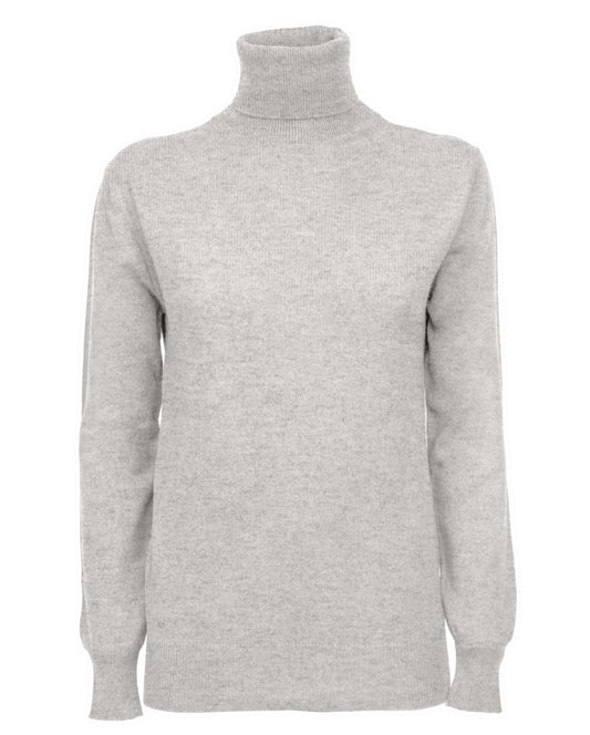 Womens Cashmere Turtleneck Sweater Light Gray Made In Italy 1