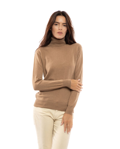 Women's Pure Cashmere Turtleneck Sweater Camel