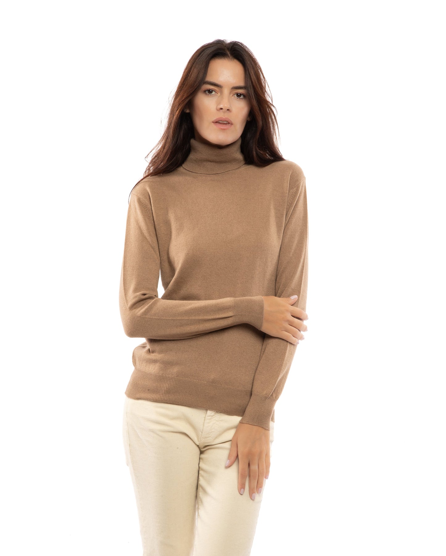 Womens Cashmere Turtleneck Sweater Camel Made In Italy 3