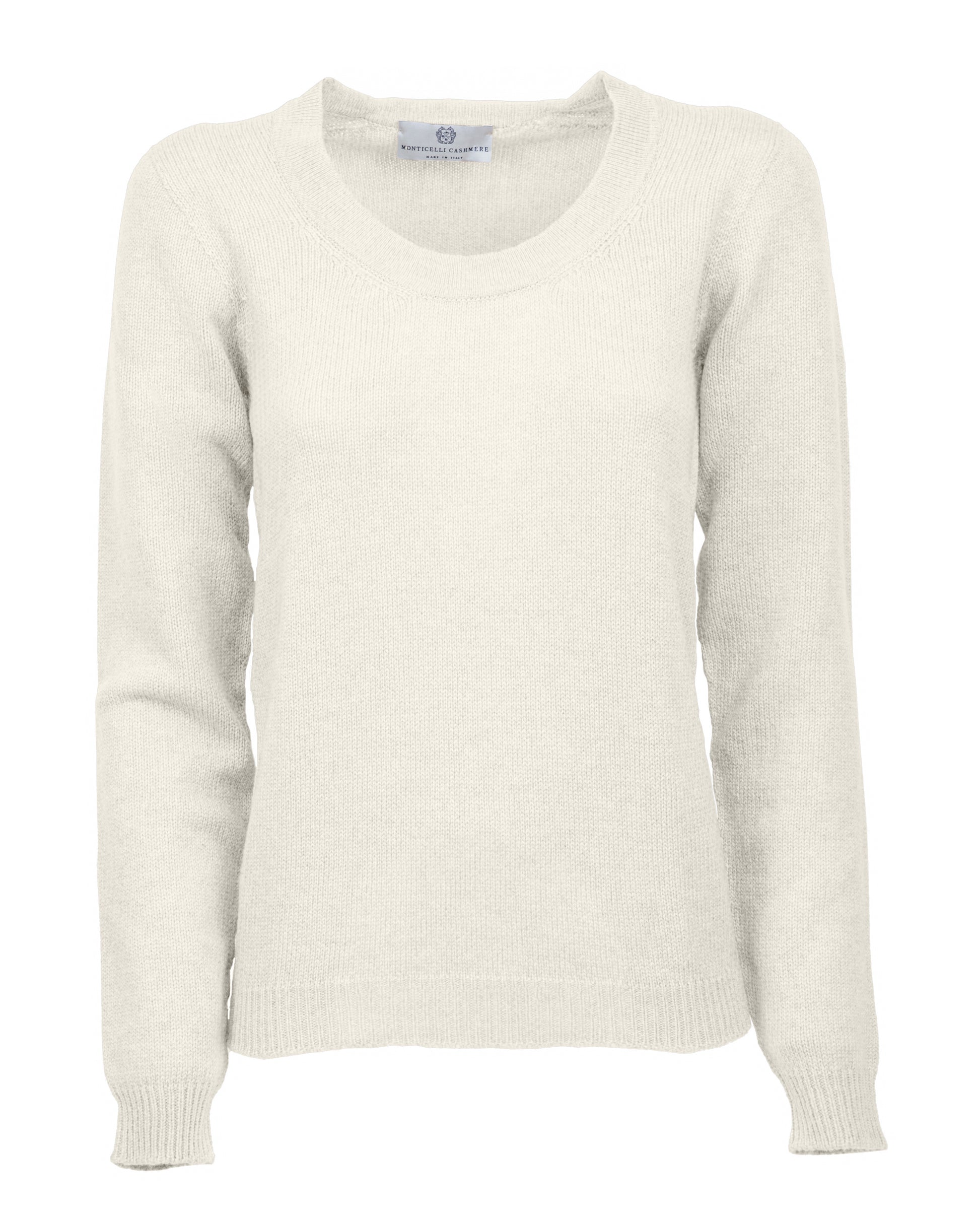 Womens Ultralight Cashmere Scoop Sweater Made In Italy Milk White 1