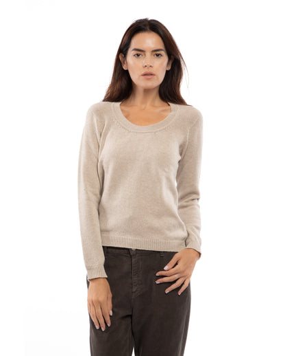 Womens Ultralight Cashmere Scoop Sweater Made In Italy Beige 3