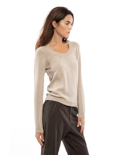 Womens Ultralight Cashmere Scoop Sweater Made In Italy Beige 6