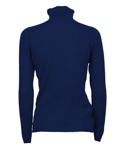 Womens Ultralight Cashmere Turtleneck Sweater Raglan Made In Italy Blue Melange 2