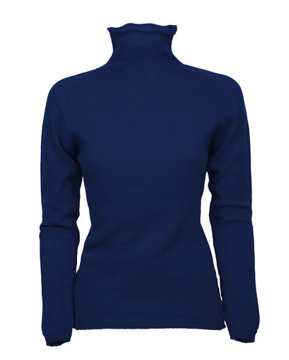 Womens Ultralight Cashmere Turtleneck Sweater Raglan Made In Italy Blue Melange 1