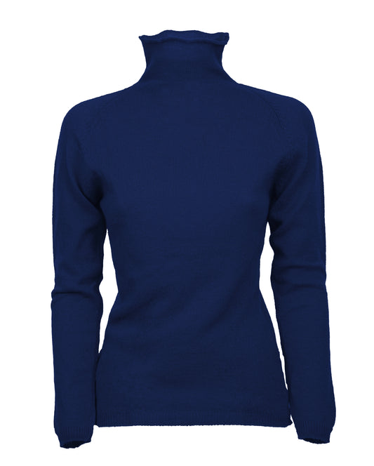 Womens Ultralight Cashmere Turtleneck Sweater Raglan Made In Italy Blue Melange 1