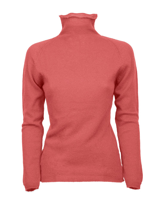 Womens Ultralight Cashmere Turtleneck Sweater Raglan Made In Italy Red 1