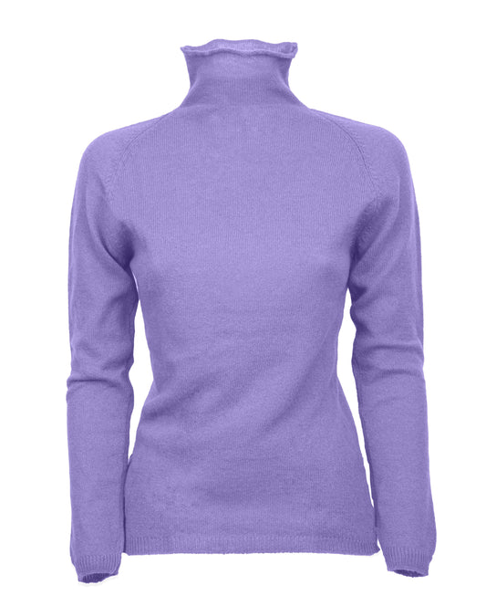 Womens Ultralight Cashmere Turtleneck Sweater Raglan Made In Italy Lavender 1