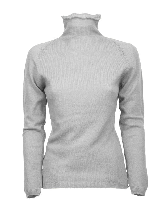 Womens Ultralight Cashmere Turtleneck Sweater Raglan Made In Italy Light Gray 1