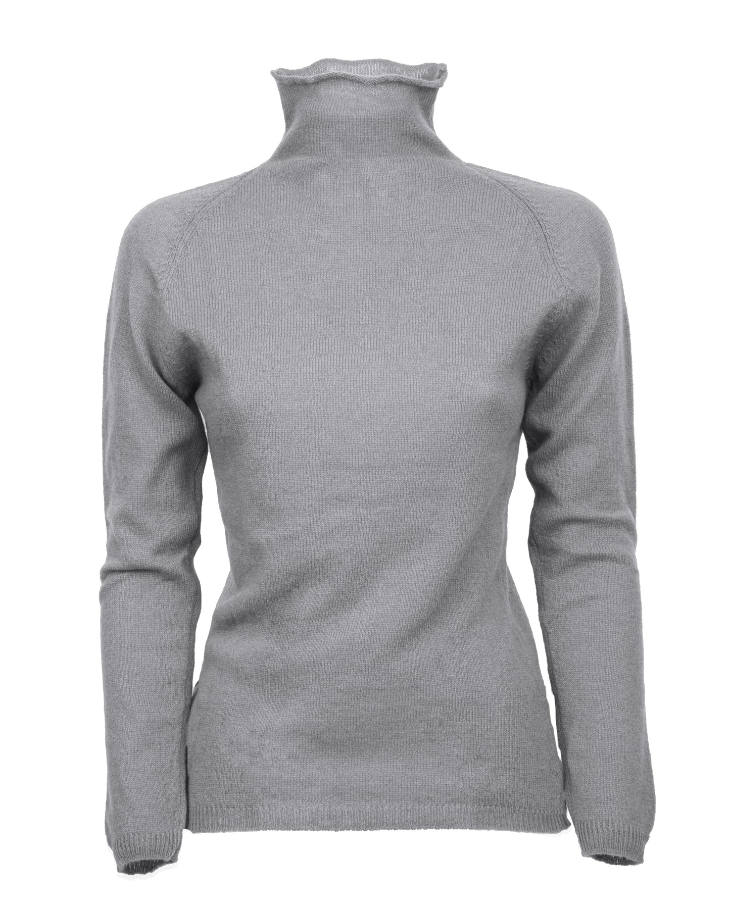 Womens Ultralight Cashmere Turtleneck Sweater Raglan Made In Italy Melange Gray 1