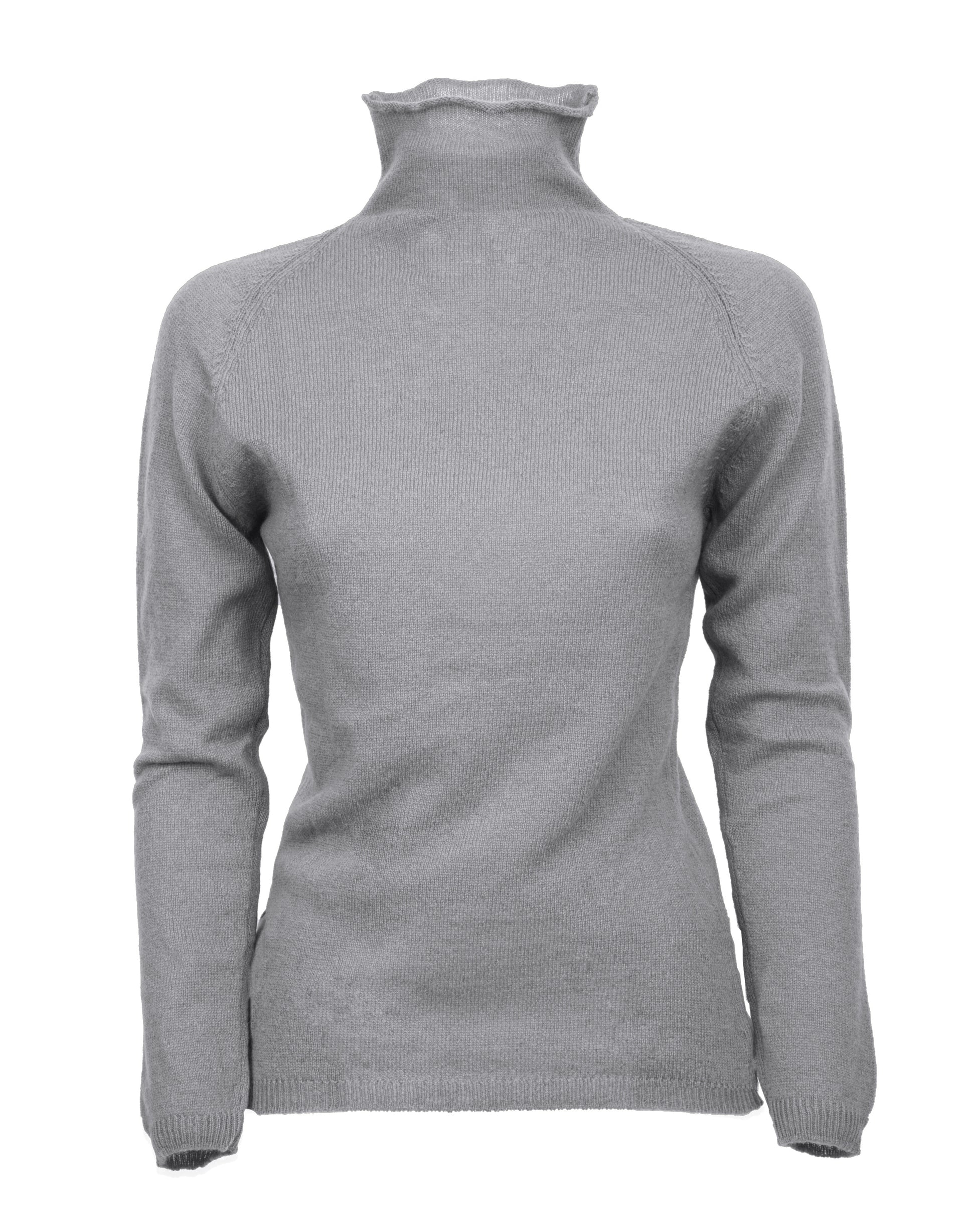 Womens Ultralight Cashmere Turtleneck Sweater Raglan Made In Italy Melange Gray 1