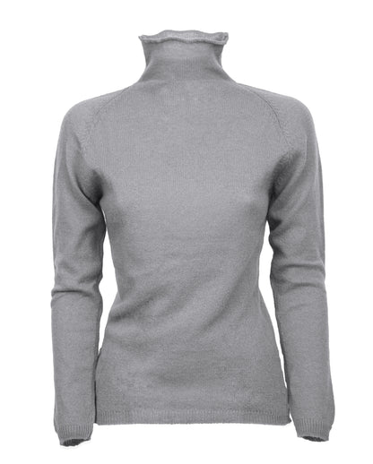Womens Ultralight Cashmere Turtleneck Sweater Raglan Made In Italy Melange Gray 1