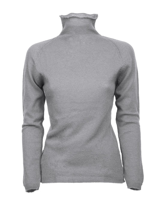 Womens Ultralight Cashmere Turtleneck Sweater Raglan Made In Italy Melange Gray 1