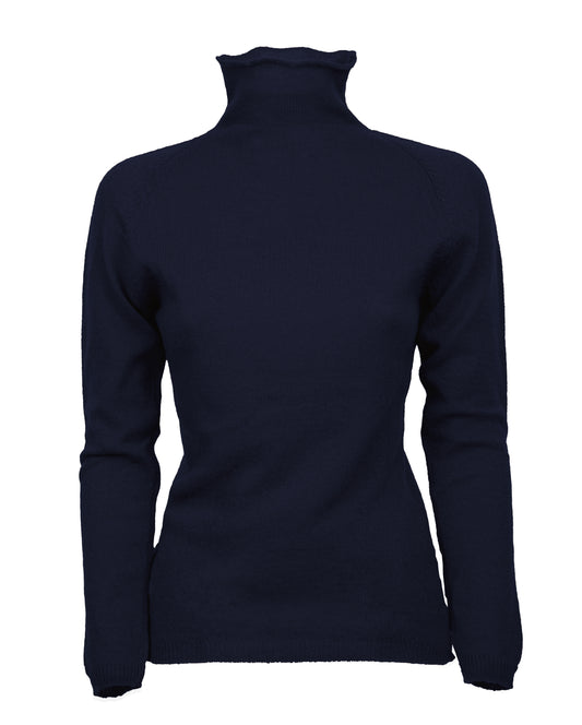 Womens Ultralight Cashmere Turtleneck Sweater Raglan Made In Italy Night Blue 1