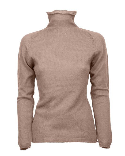 Womens Ultralight Cashmere Turtleneck Sweater Raglan Made In Italy Taupe 1