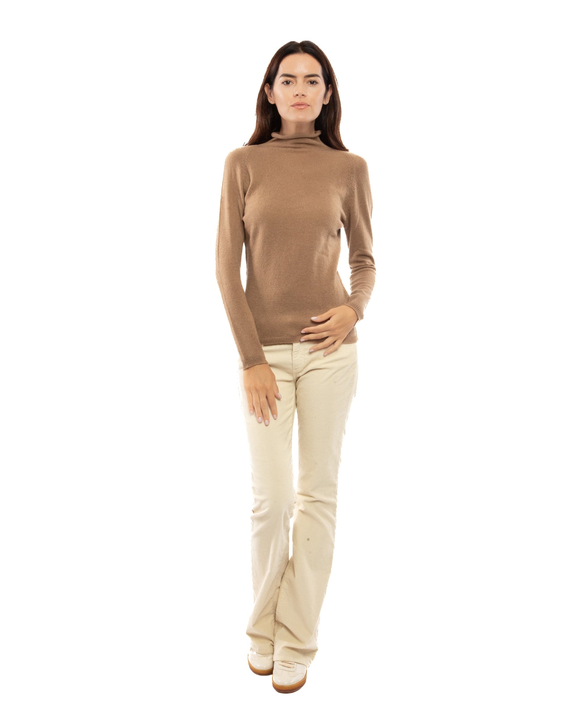Womens Ultralight Cashmere Turtleneck Sweater Raglan Made In Italy Camel 5