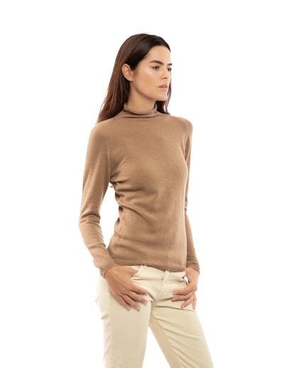Womens Ultralight Cashmere Turtleneck Sweater Raglan Made In Italy Camel 6