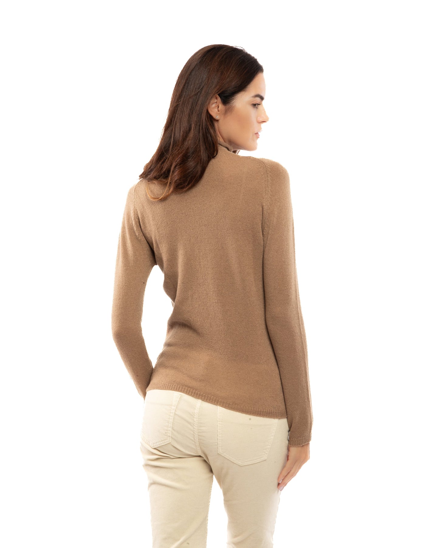 Womens Ultralight Cashmere Turtleneck Sweater Raglan Made In Italy Camel 7