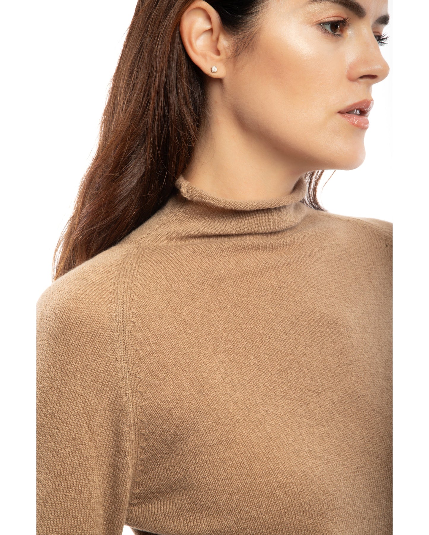 Womens Ultralight Cashmere Turtleneck Sweater Raglan Made In Italy Camel 4