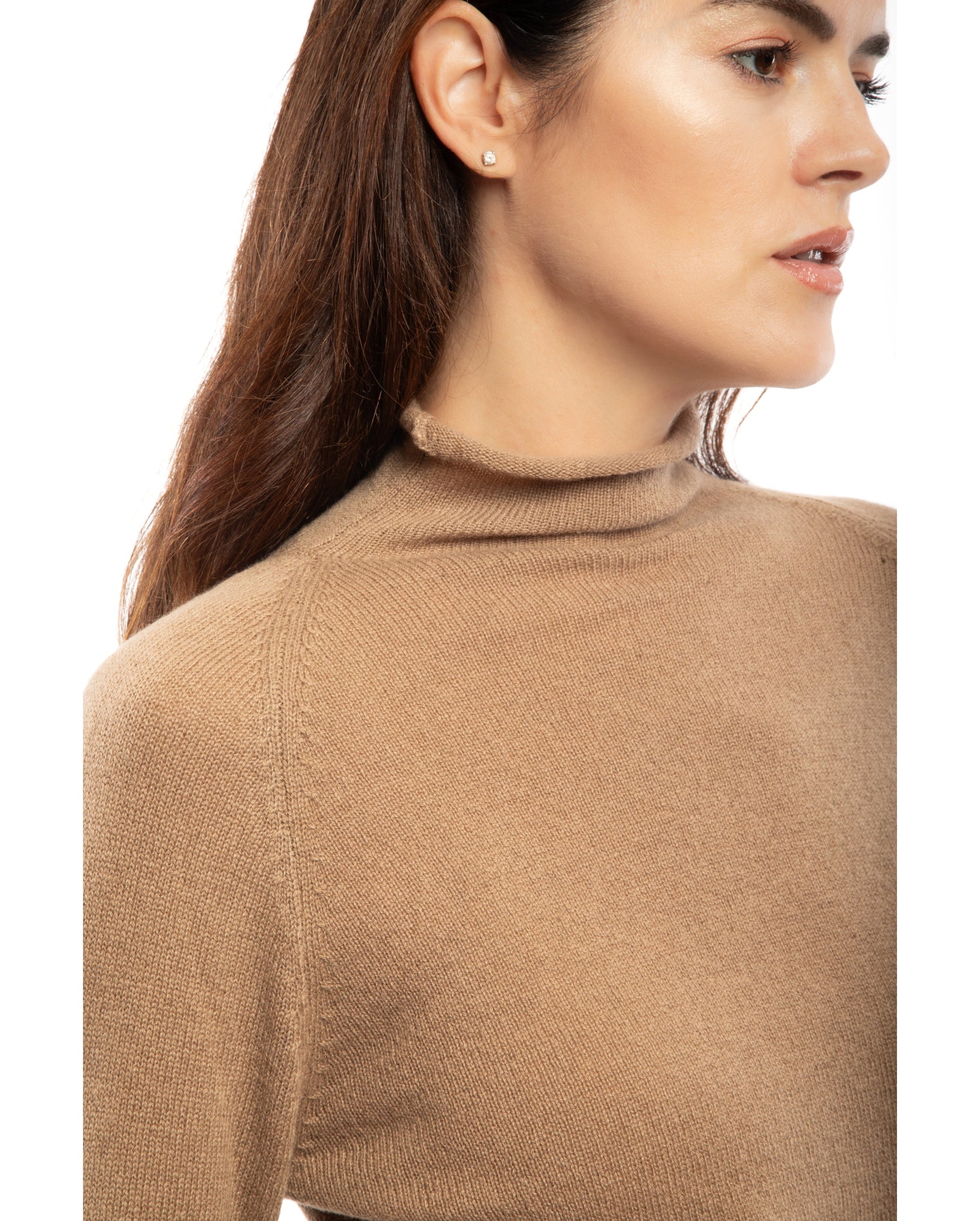 Womens Ultralight Cashmere Turtleneck Sweater Raglan Made In Italy Camel 4
