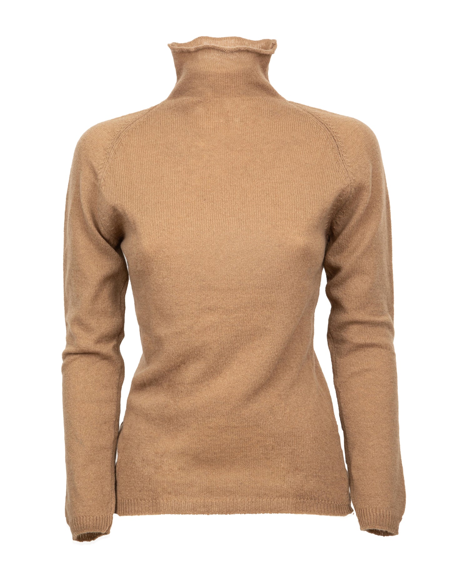 Womens Ultralight Cashmere Turtleneck Sweater Raglan Made In Italy Camel 6