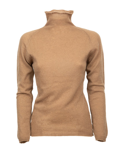 Womens Ultralight Cashmere Turtleneck Sweater Raglan Made In Italy Camel 6