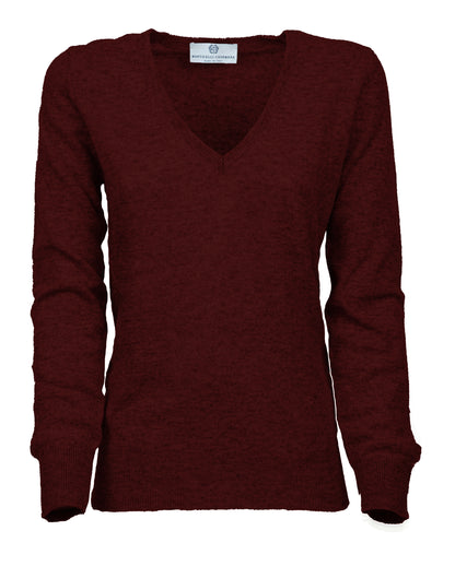 NEW FALL 24 - Women's Pure Cashmere V-Neck Sweater Bordeaux