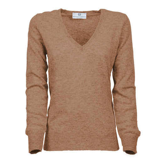 NEW FALL 24 - Women's Pure Cashmere V-Neck Sweater Camel