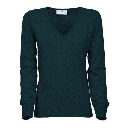 NEW FALL 24 - Women's Pure Cashmere V-Neck Sweater Forest Green