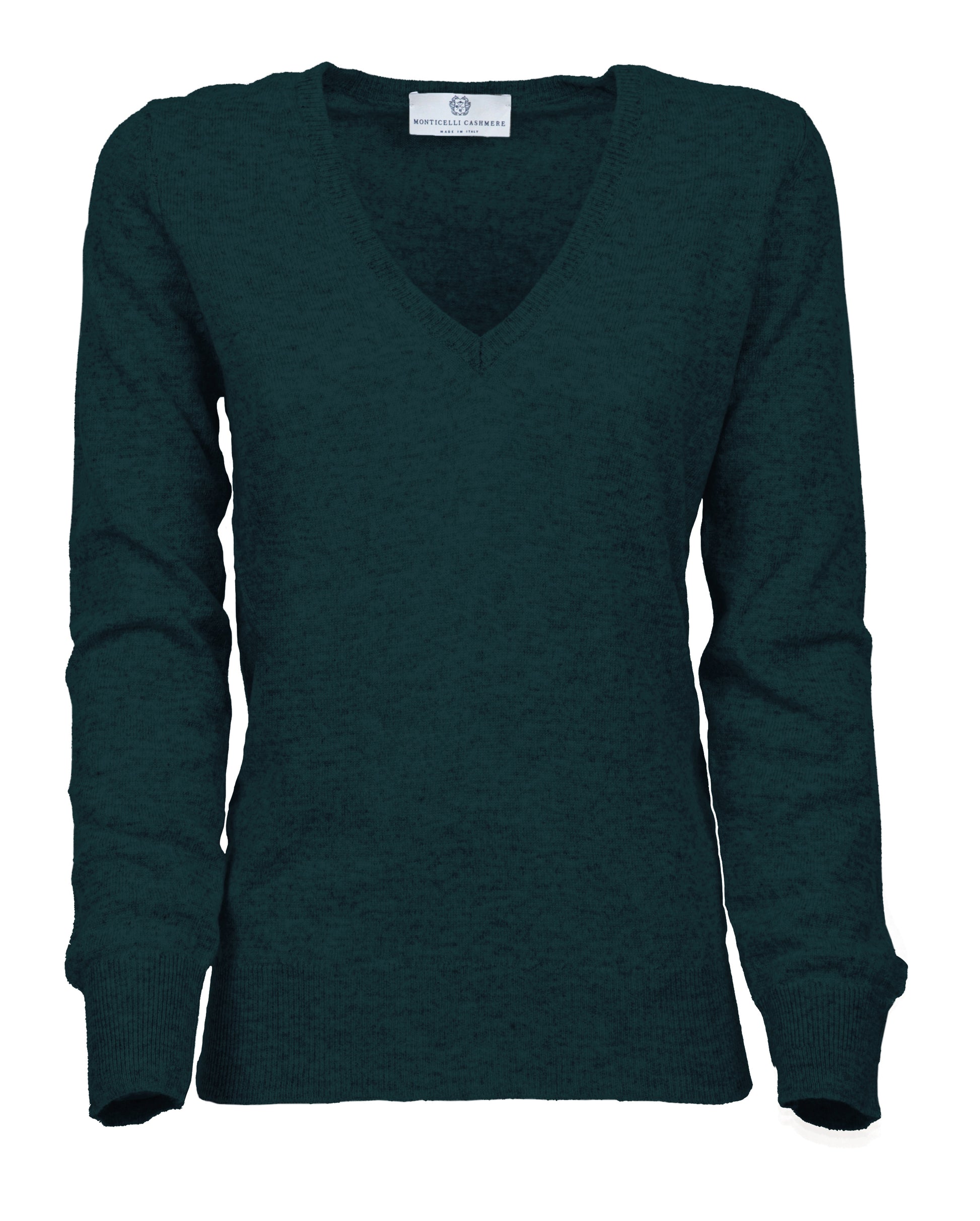 Womens V Neck Sweater Cashmere Forest Green Made In Italy 1