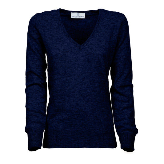 NEW FALL 24 - Women's Pure Cashmere V-Neck Sweater Melange Blue