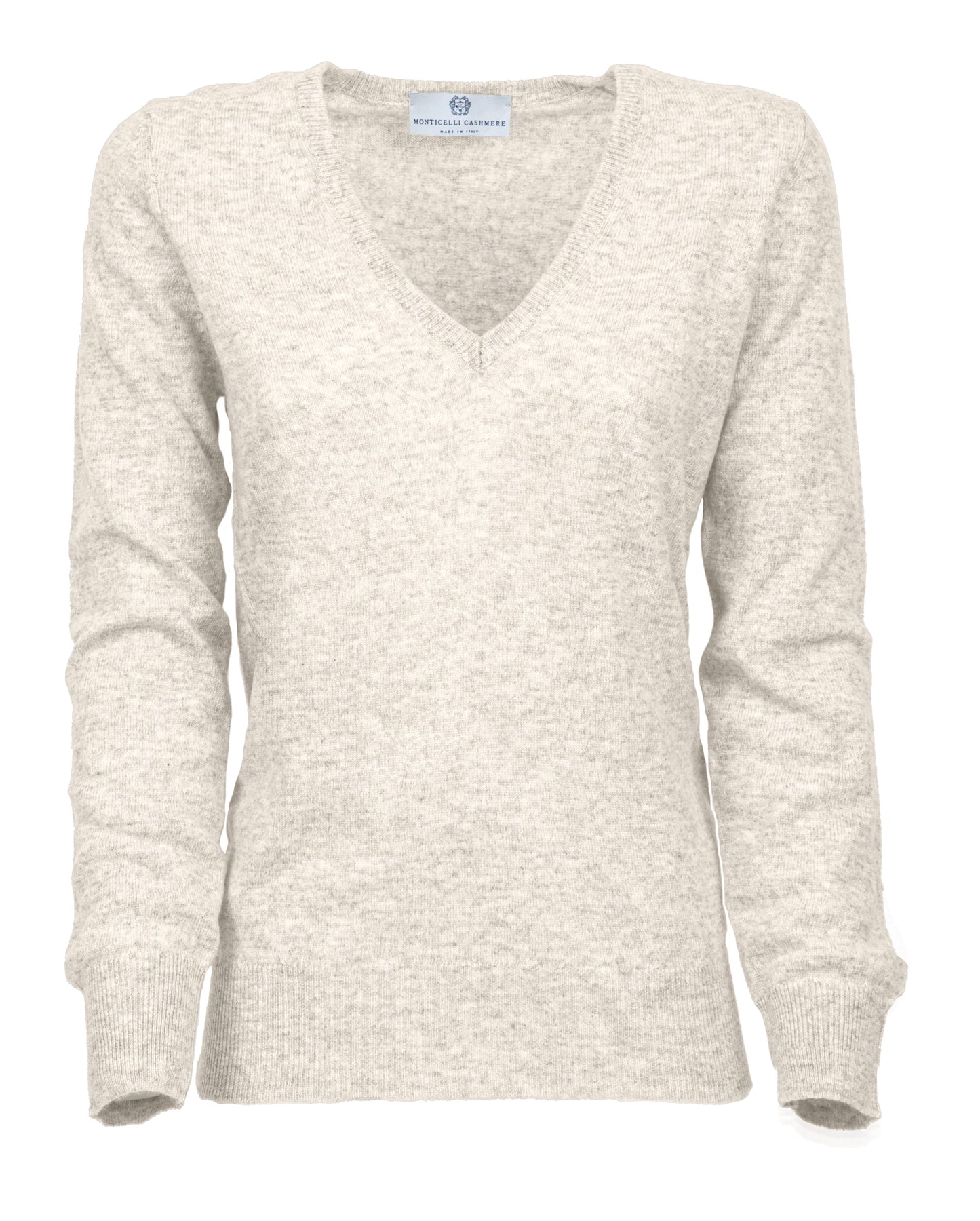 Womens V Neck Sweater Cashmere Milk White Made In Italy 1
