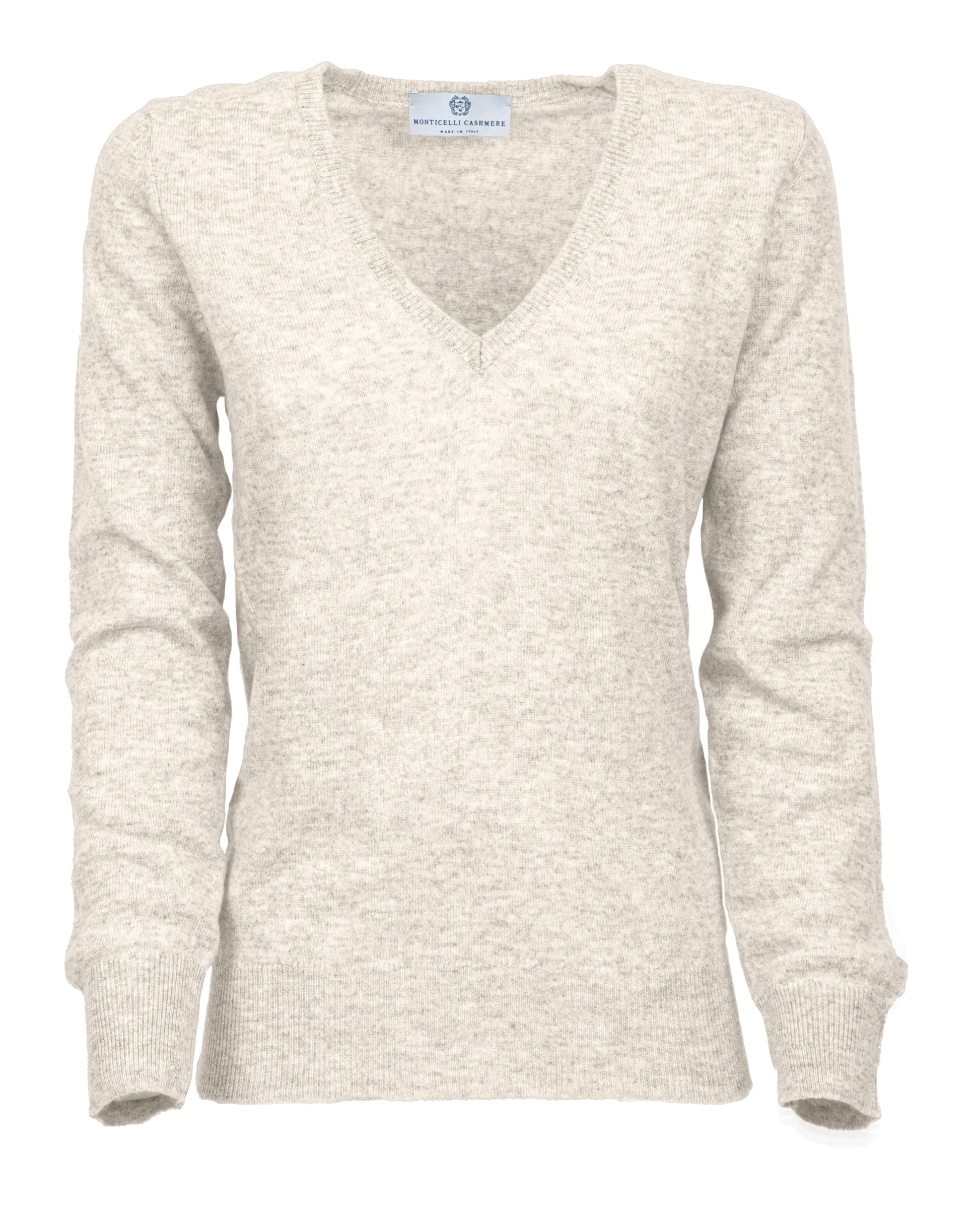 Womens V Neck Sweater Cashmere Milk White Made In Italy 1
