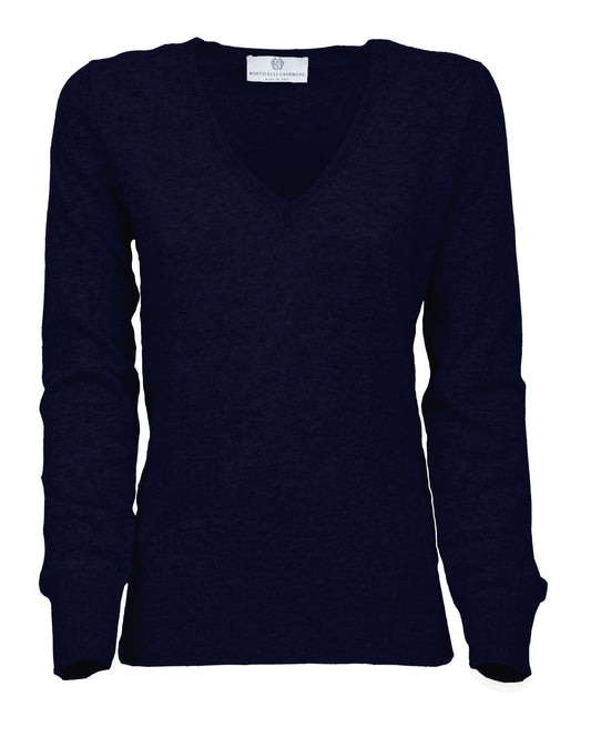 NEW FALL 24 - Women's Pure Cashmere V-Neck Sweater Night Blue