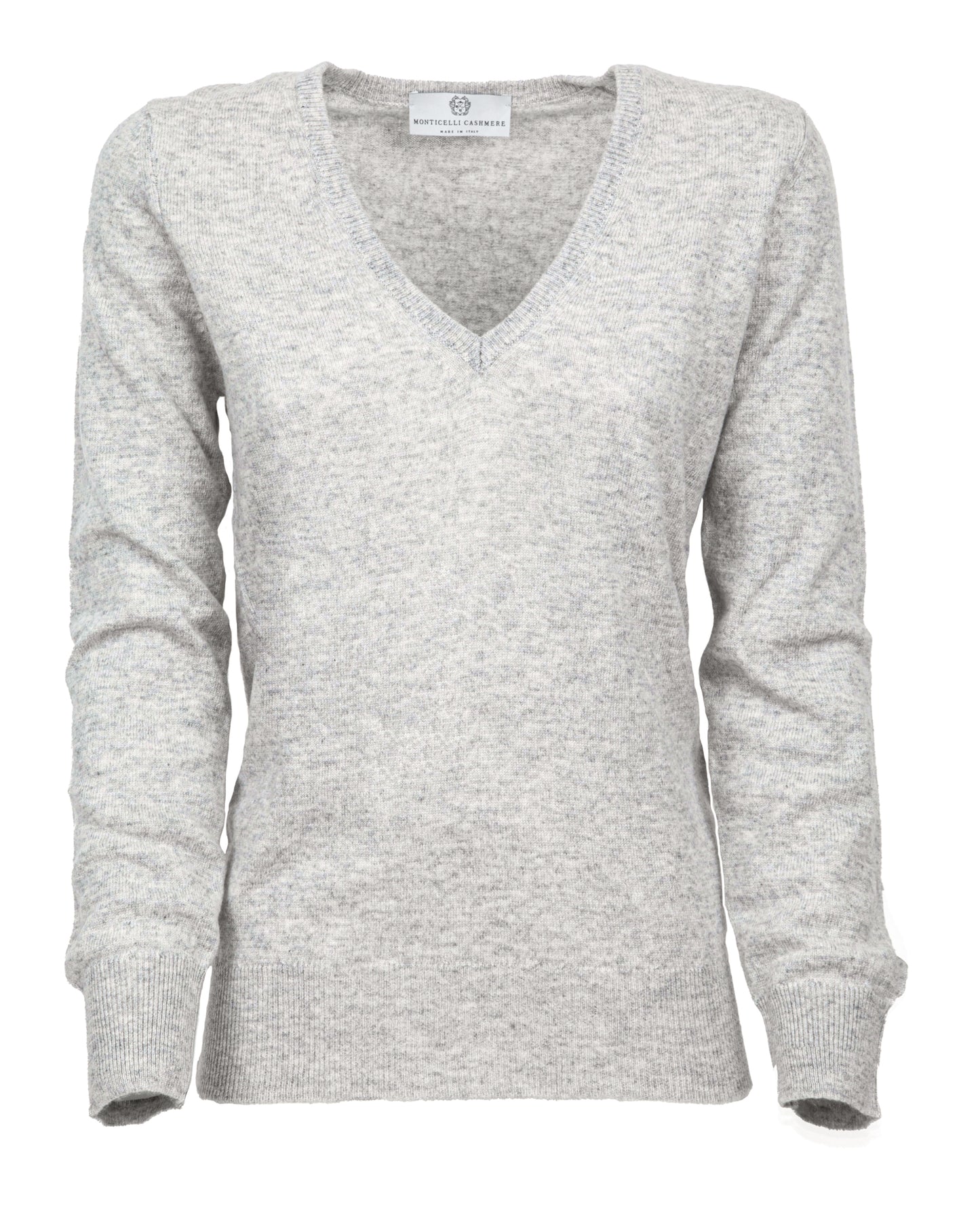 Womens V Neck Sweater Cashmere Light Gray Made In Italy 6