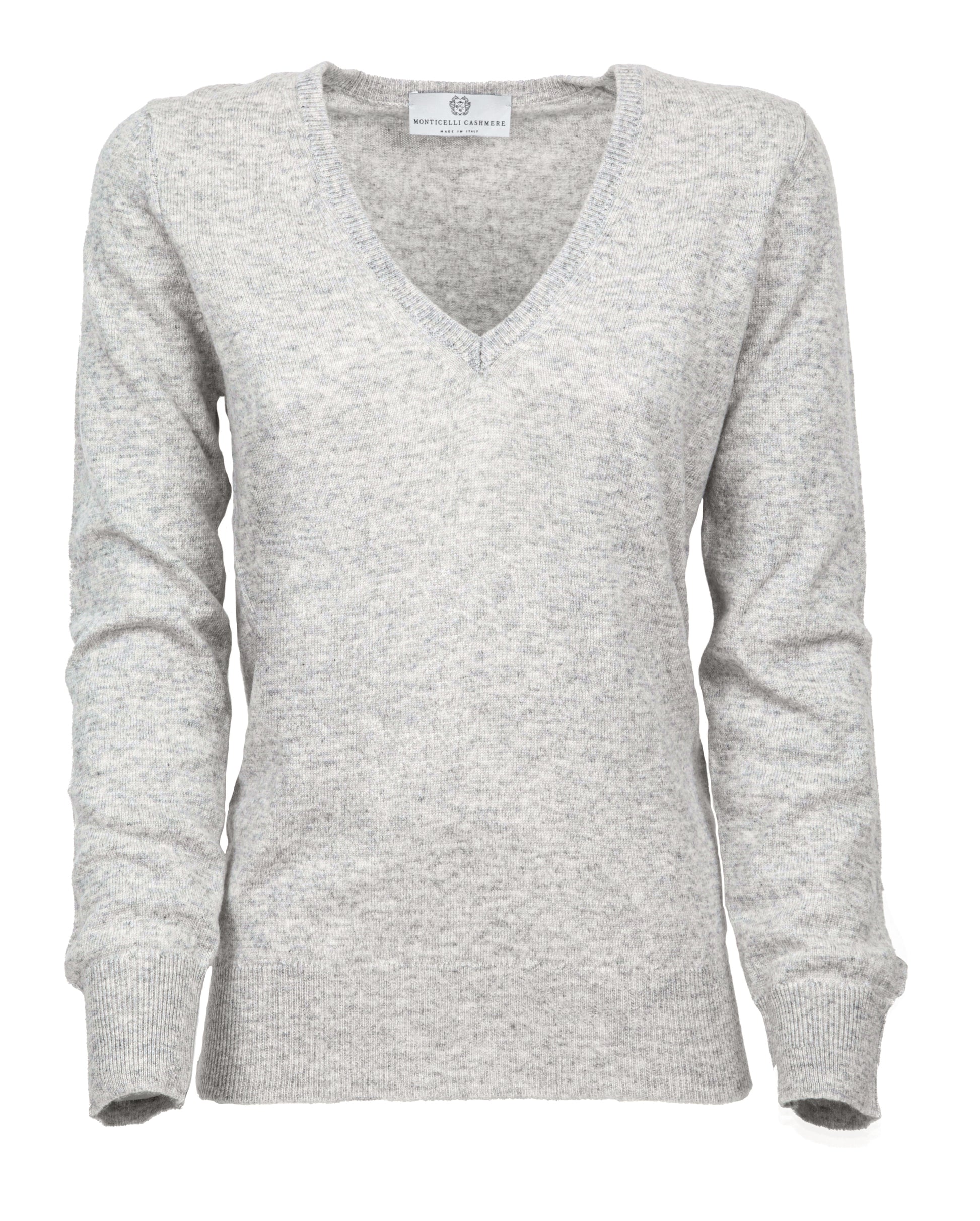 Womens V Neck Sweater Cashmere Light Gray Made In Italy 6