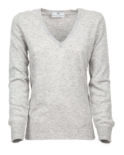 Womens V Neck Sweater Cashmere Light Gray Made In Italy 6