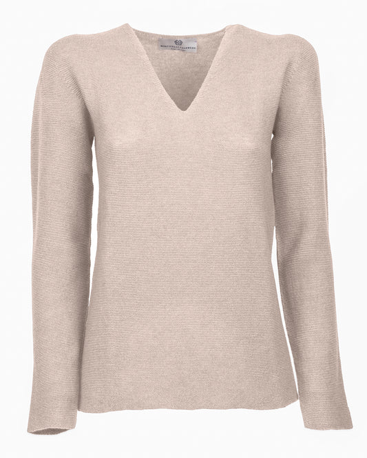 Women's Pure Cashmere Links Stitch V-Neck Beige